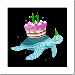 Turtle 11th Birthday 11 Years Old Turtle Reptiles Testudines Posters and Art